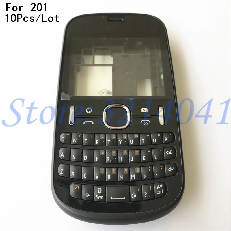 

10Pcs/Lot Good quality Full Housing For Nokia 201 Case Cover Facing Frame + Middle + Back Cover + English Keypad