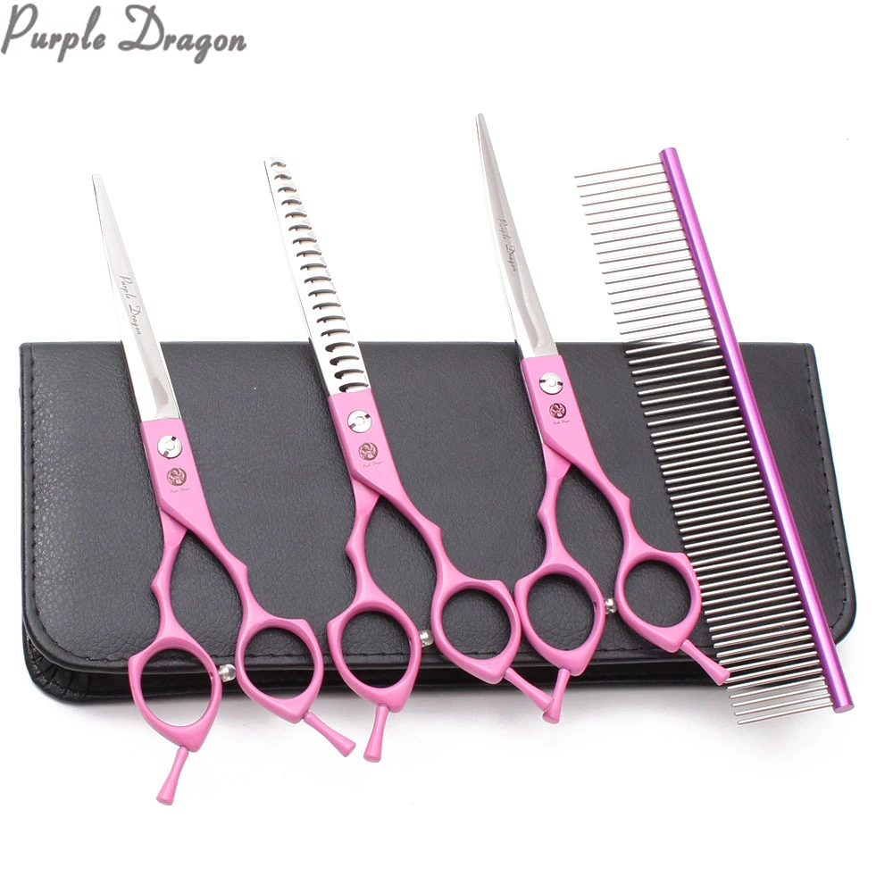 

Suit 6.5" JP 440C U4Pcs Grooming Dog Straight Shears Thinning Scissors UP Curved Shears Animal Shears Pet Scissors Add Bag Z3009