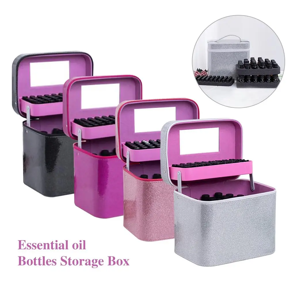 

Multifunctional Storage Box with Mirror Portable Storage Bag 60 Compartments 15ML 45 Compartments 1-3ML Essential Oil Bottle 30E