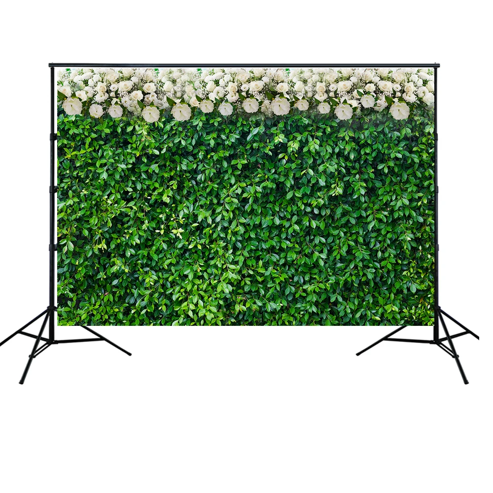 HUAYI Green Grass Wall Backdrop Nature fresh Leaves White floral photo Background Bridal Shower Wedding table decorations W-2144 |