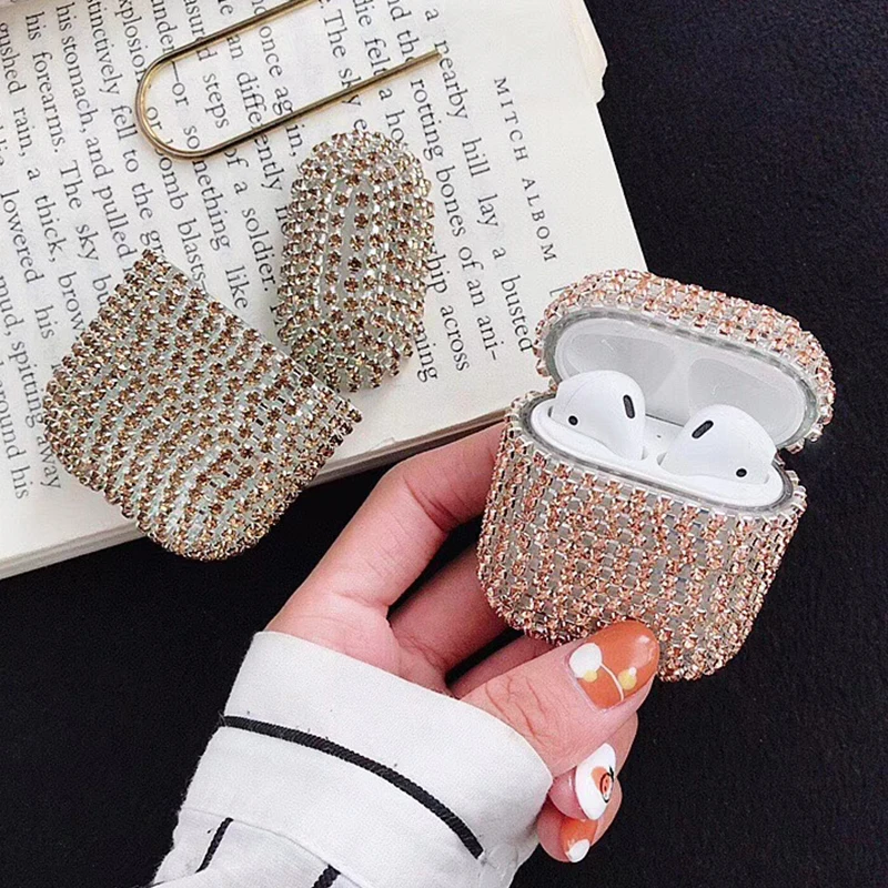 

Bold Bling Diamond Decorative white Case for Apple AirPods Case Accessories Bluetooth Earphone Protective Cover Charging box off