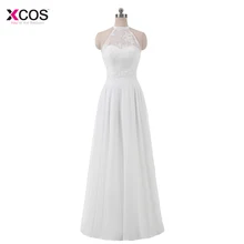 Summer Chiffon Boho Beach Wedding Dress 2018 Cheap Halter Lace Top