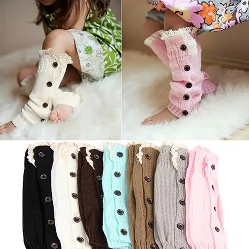 

Fashion Baby Girl Fall Winter Long Knit Lace Button Leg Warmer Kids Boot Socks