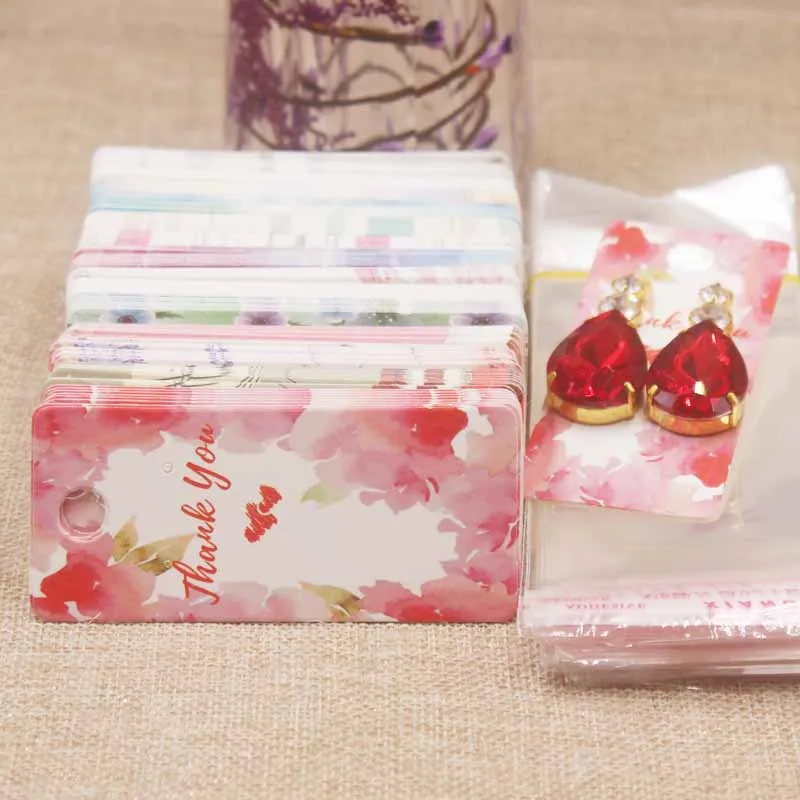 

4*9cm Diy Thank you jewelry earring display card Mutli full color print earring display tag card paper earring card100+100oppbag