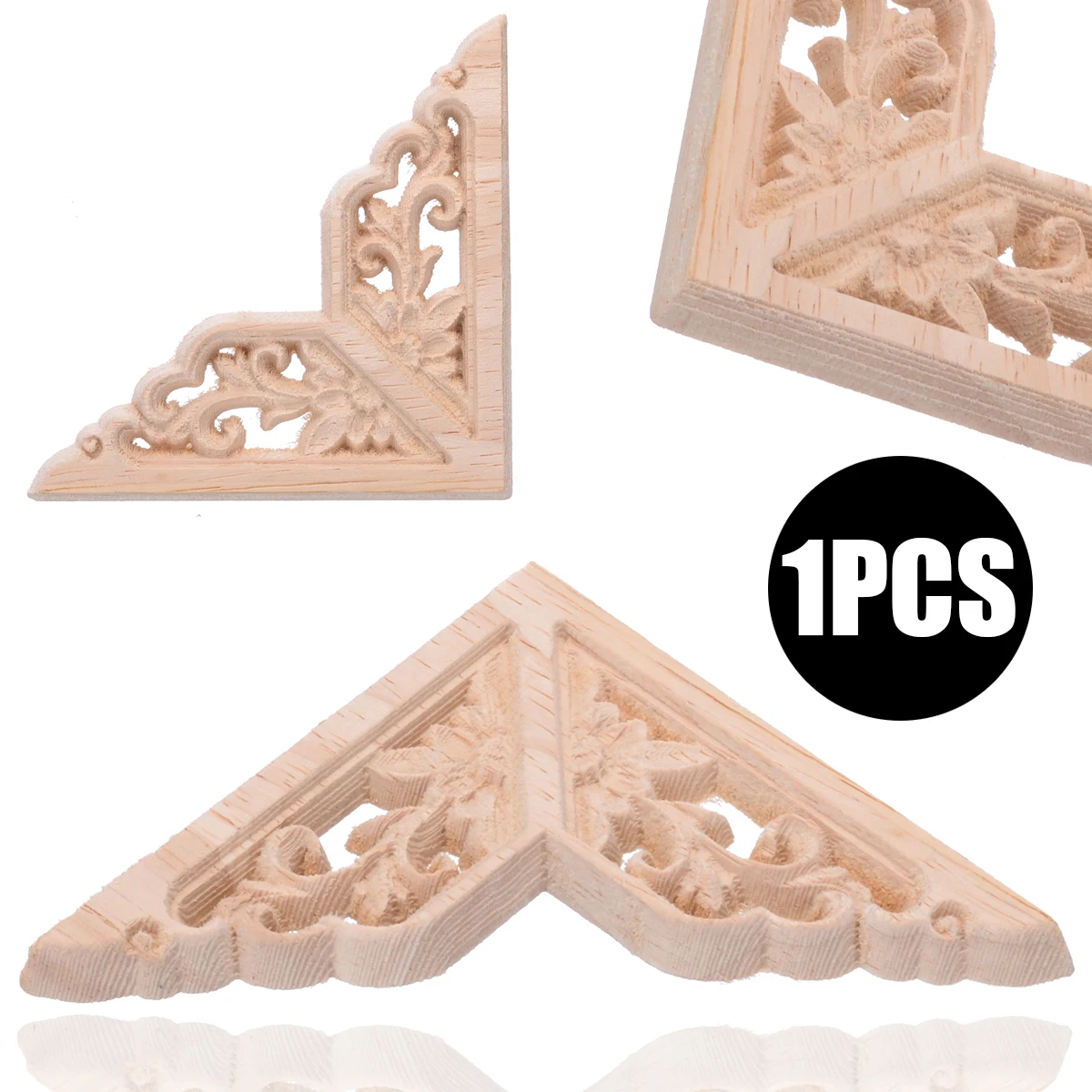 Vintage Rubber Wood Carved Decal Corner Unpainted Onlay Applique For Home Furniture Wall Cabinet Door Decor Crafts 8x8 cm
