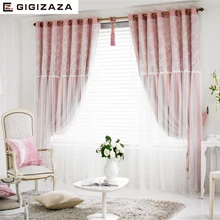 Carlos tassels lanterns top thermal curtain pink color top-quality voile sheer black out bedroom custom curtain window screening
