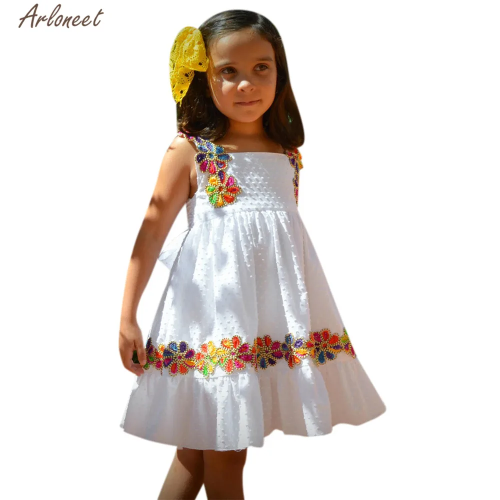 ARLONEET/одежда, платье для девочек, детское платье с цветочным принтом и оборками, платье с круглым вырезом Вечерние бантом платье для девочек