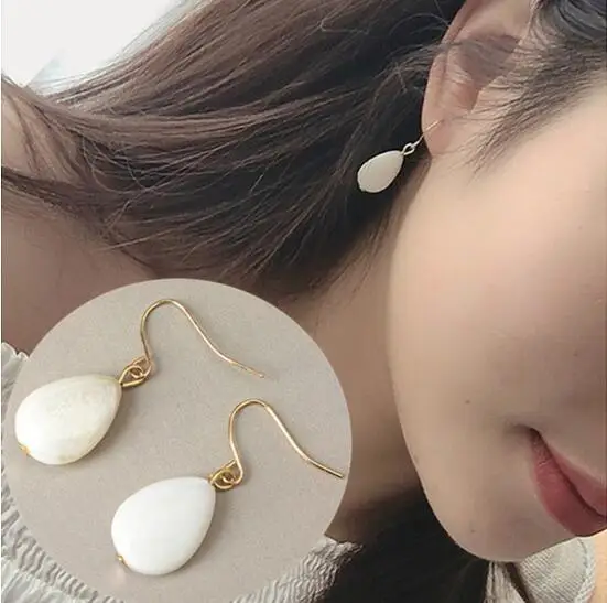 

ey009 2017 small fresh white shells drop-shaped long earrings female jewelry accessories Girl the best gift