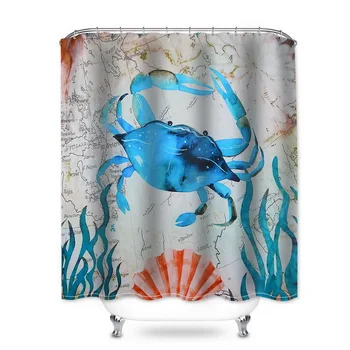 

Urijk Marine Biological Waterproof Shower Curtain Washable Fabric Bathroom Shower Curtain Crab Bathing Curtains 180x180cm