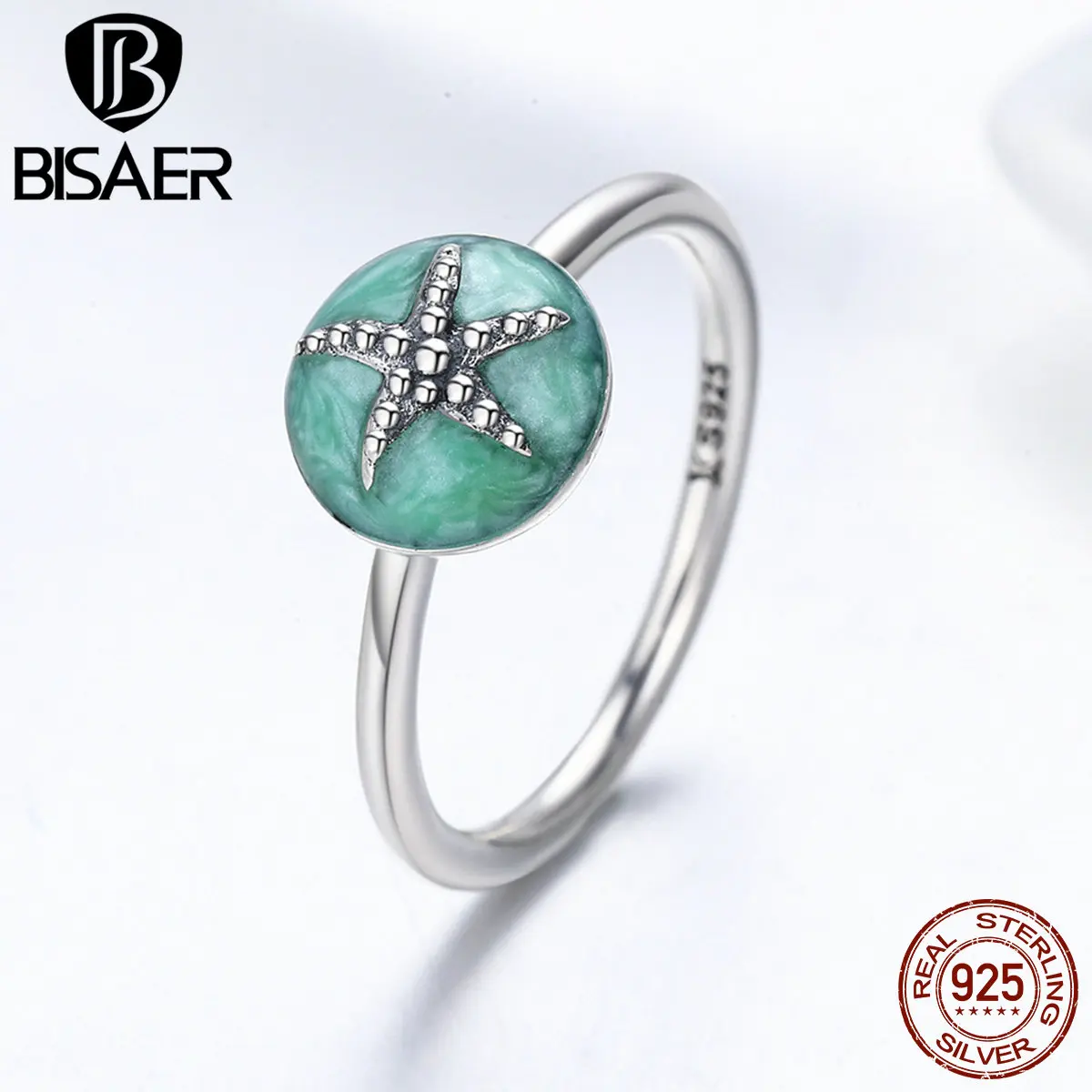 

Authentic 100% 925 Sterling Silver Female Ring Green Enamel Starfish Women Finger Ring Engagement Ring Jewelry New Year Gift