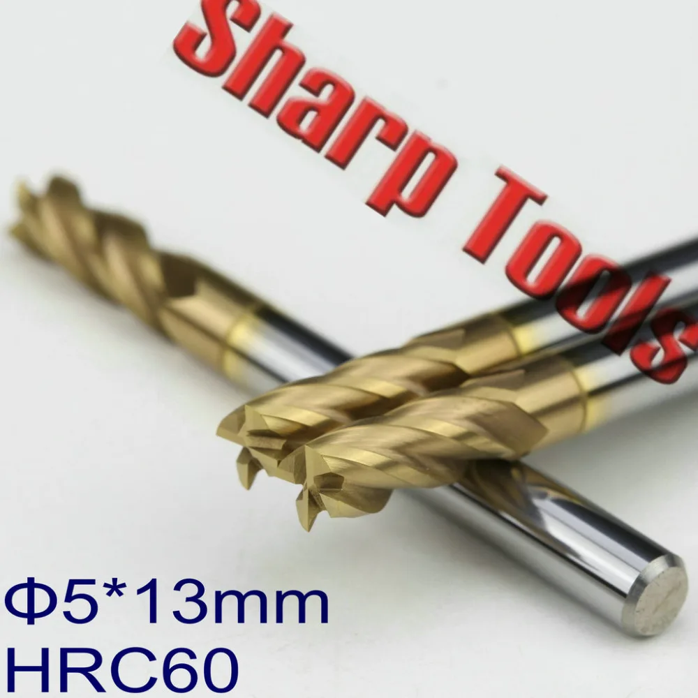 

5*5*13MM HRC60 4 Flute End Mill Drill Bits Cutting Tools for Steel Machining, Europe Coat Carbide CNC End Mill Bit Steel Cutter