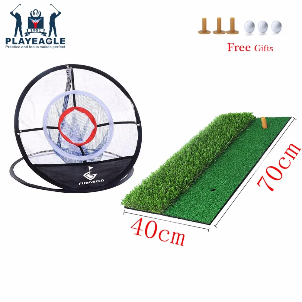 FUNGREEN Backyard Indoor Golf Chipping Mat and Net 70x40cm Practice Golf Mat Rubber Tee Holder Golf Hitting Mat With Golf Tee