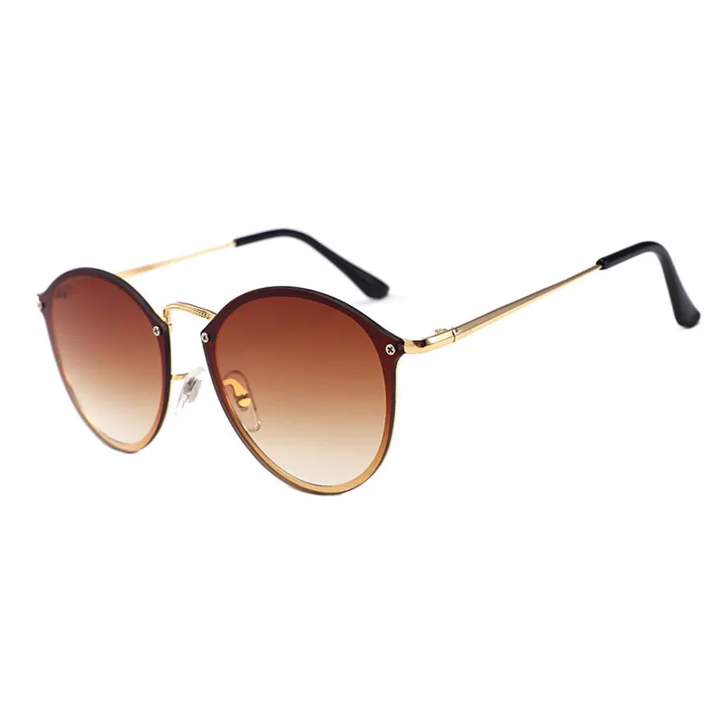 HUHAITANG роскошные солнцезащитные очки без оправы для женщин брендовые Дизайнерские мужские круглые солнцезащитные очки винтажные высококачественные солнцезащитные очки для женщин s - Цвет линз: Brown