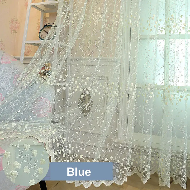 Пасторальные Цветочные синие тюлевые прозрачные оконные шторы для гостиной спальни розовые кухонные тюлевые кружевные оконные занавески WP208-30 - Цвет: Color 01