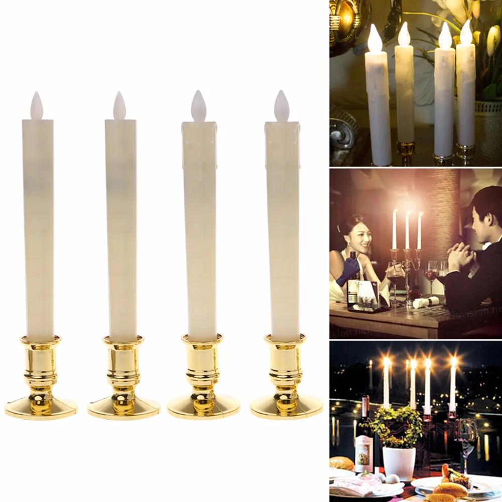 

HNGCHOIGE 2Pcs Electric Flickering Flameless Led Candle Lights With Removable Gold Base Festival Wedding Decor