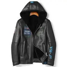 Новинка, мужская куртка пилота с капюшоном, B3, натуральная овчина, шерсть, меховые летные куртки для холодной зимы, Русские Пальто