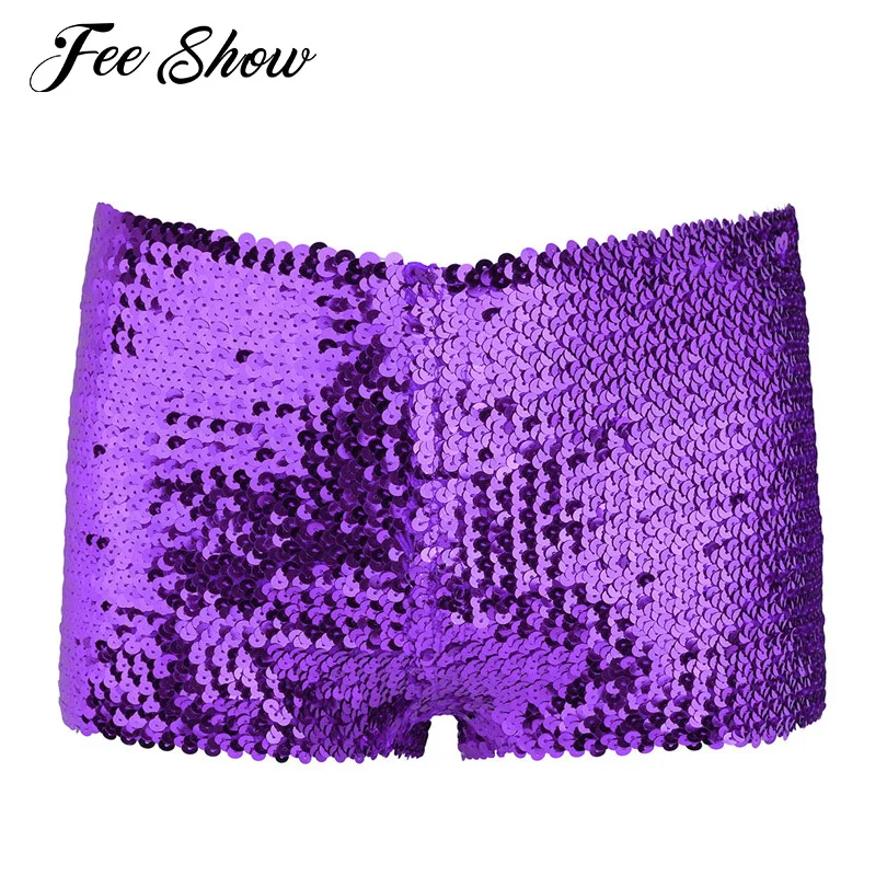 Women Stretchy Glitter Sequins Dance Mini Shorts Boxer Underwear