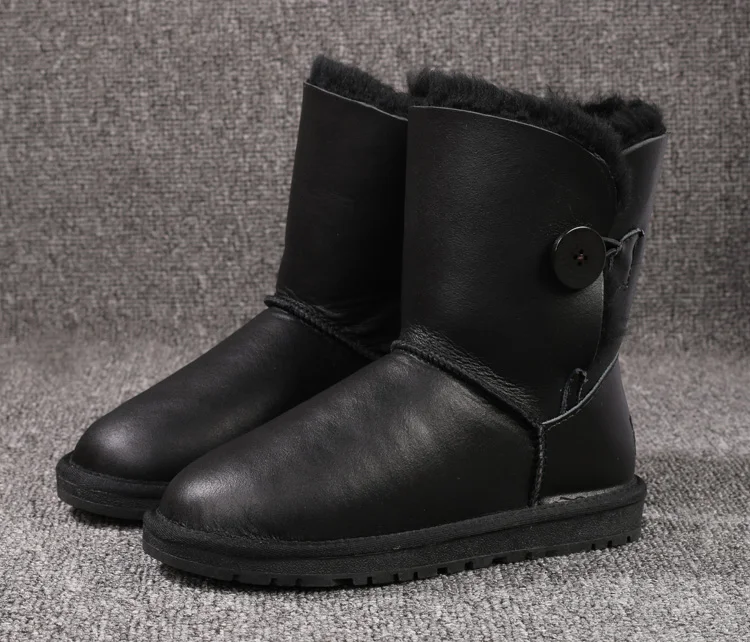En 100Naturel Cuir Imperméables Noir marron Top Bottes Femmes Mouton D'hiver Neige Chaud Mode Laine Véritable or De Qualité Fourrure Peau rthdxosQCB