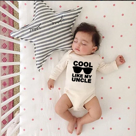 

Cool Like My Uncle Baby Long Sleeve Funny Bodysuit Newborn Boys Girls Cotton Jumpsuit Infant Cute Letter Print Bodysuits