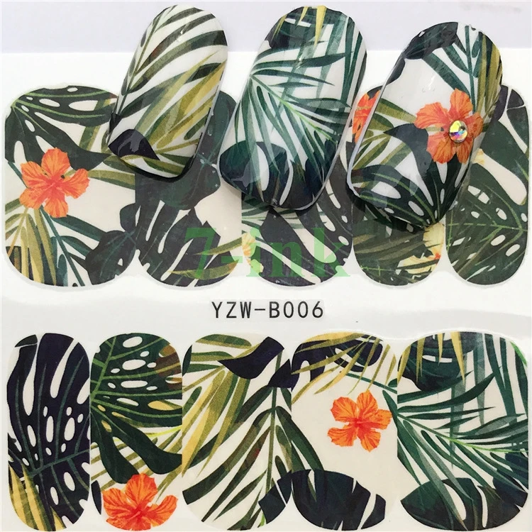 Water Transfer stickers for nail art tropical style Dark green Brown