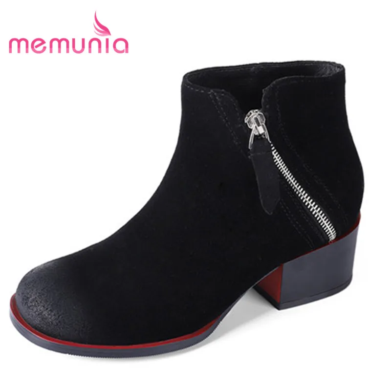 

MEMUNIA new arrive 2020 ankle boots simple zipper fashion boots female genuine leather med heels winter boots plus size 33-43