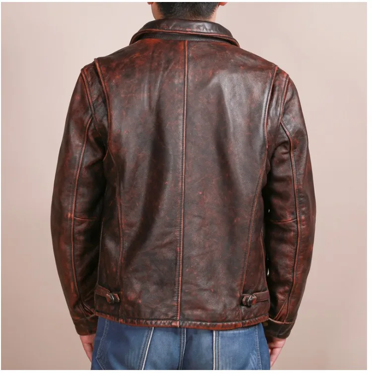Popular MX Read Description ! Asian size super quality men's genuine cow leather coat vintage cowhide leather jacket