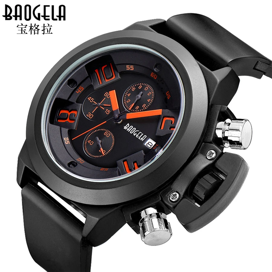 

Men Watches BAOGELA Top Brand Quartz Fashion Silicone Chronograph Sports Watch Clock for Gentle Men Male Students Reloj Hombre