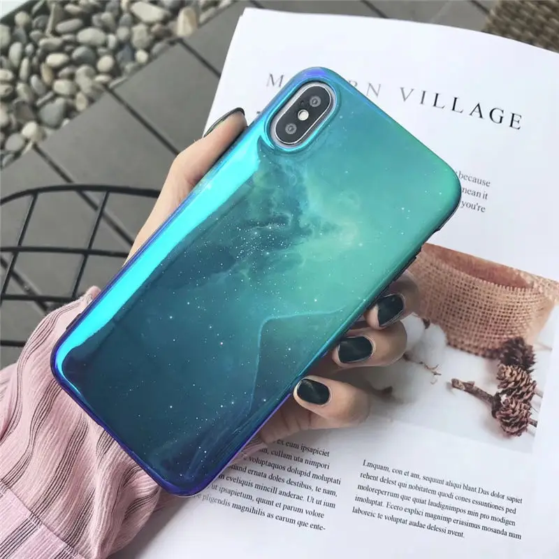 

Blu-Ray Colorful Pattern Flower Phone Case For iPhone X 6 6S 7 8 Plus Fashion Glossy Planet Universe Series Back Cover
