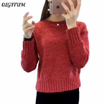 

2019 Spring autumn New women Pullover sweater solid color loose O-Neck sweater Korean style pullover knitting sweaters 8 colors