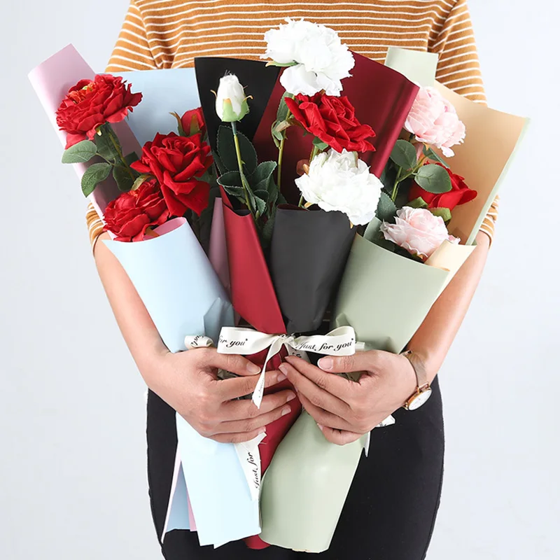 

2019 New 20pcs/Sheet 58x58cm Korean Flowers Two-tone Paper Packaging Gift Wrapping Neutral Color Florist Wrapping Paper