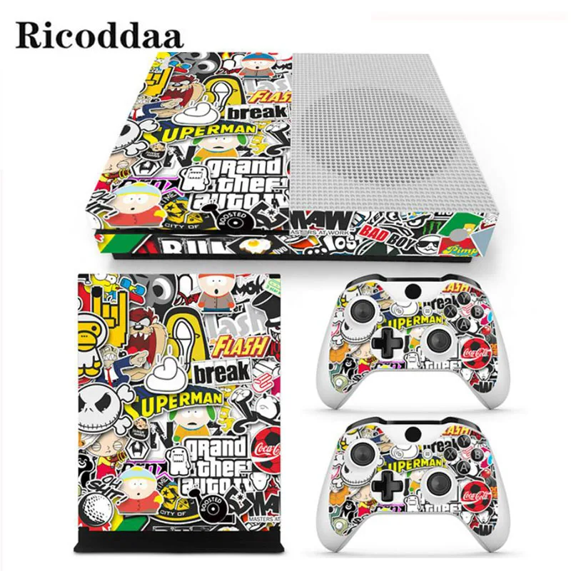Наклейка с мультяшным дизайном тонкая наклейка для Microsoft Xbox One + 2 контроллера S