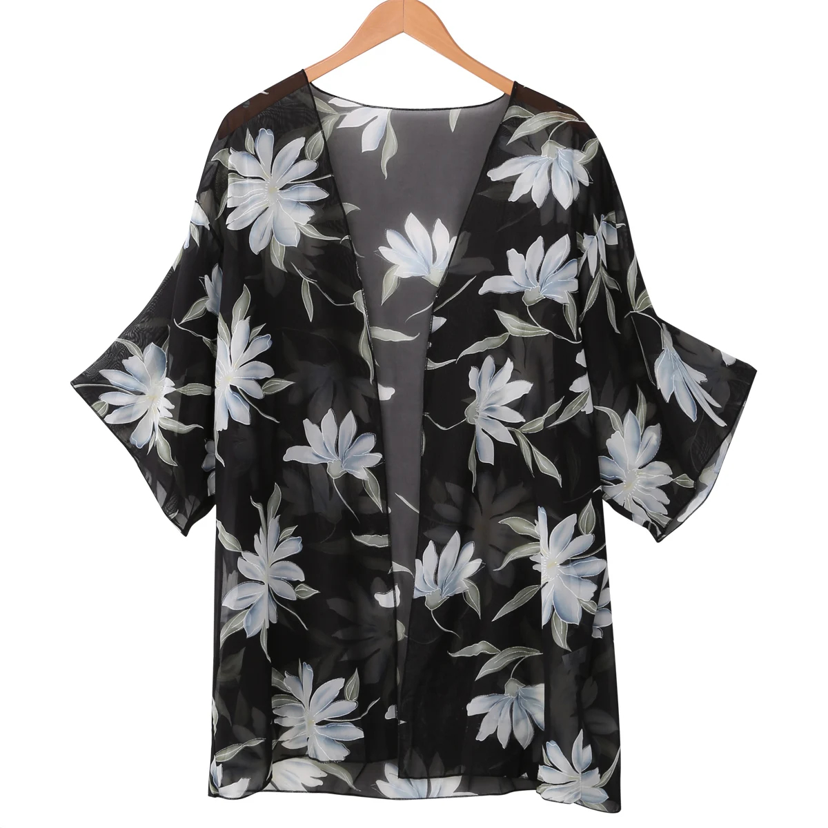 One Size Womens Floral Print Chiffon Swimwear Beach Bikini Cover Up Dress Summer Comfortable Shirt Wrap bathing suit cover Cover-Ups