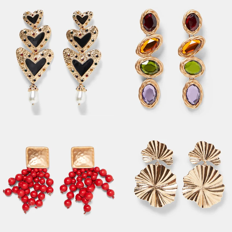 Dvacaman Fashion ZA Multi-Color Crystal Drop Earrings Women Gold Color Maxi Statement Earrings Wedding Party Jewelry Christmas