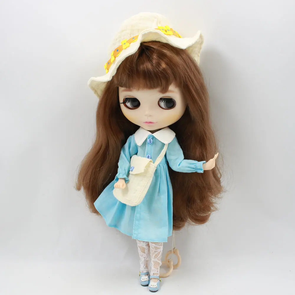 Наряды для ICY Blyth doll синее простое платье с кружевными носками, шляпой и сумкой, одежда для досуга для 1/6 суставов