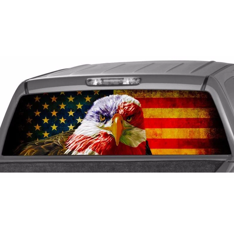 

2018 New American Flag Eagle Rear Windowshield Graphic Decal Tint Sticker fits most vehicles 4 sizes high quality vivid colored