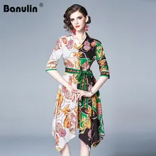 Banulin 2019 Summer Women Runway Bohemian Boho Style Vintage Retro Block Color Striped Geometric Floral Print Midi Dress casual striped color block dress
