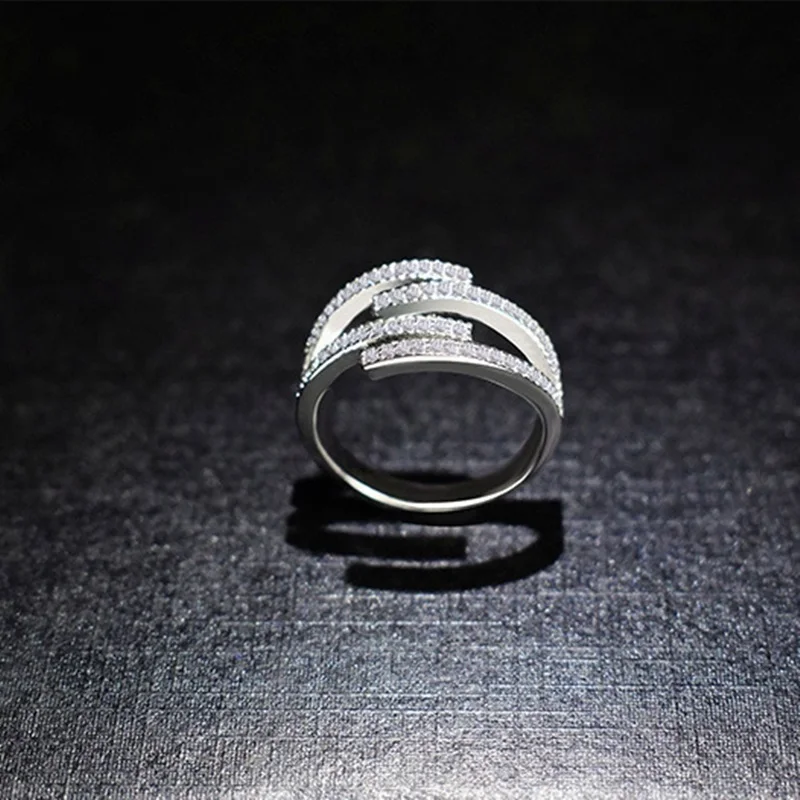 Женское кольцо с геометрическим рисунком AAA Zircon блестящее белое Открытое для дня