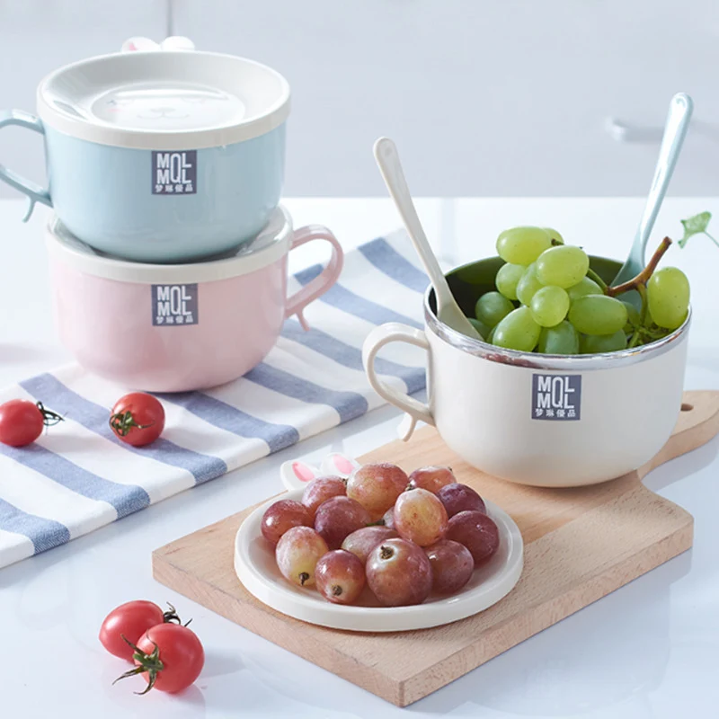 Baby Dishes Cute Cartoon Rabbit Stainless Steel Children's Bowl Infant Kids Infant Dinnerware With Spoon Food Container MBG0392 Baby Dishes Cute Cartoon Rabbit Stainless Steel Children's Bowl Infant Kids Infant Dinnerware With Spoon Food Container MBG0392