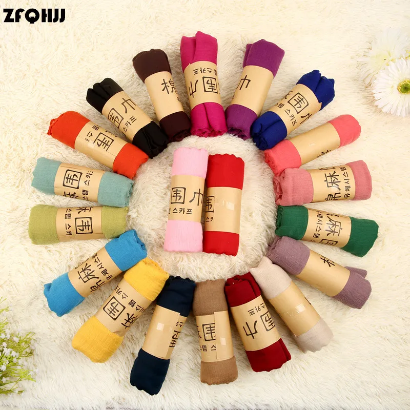 

180x90cm Women Solid Cotton Voile Scarf Shawls Muslim Hijab Muffler Casual Long Plain Scarves Shawl Stole 20 candy colors