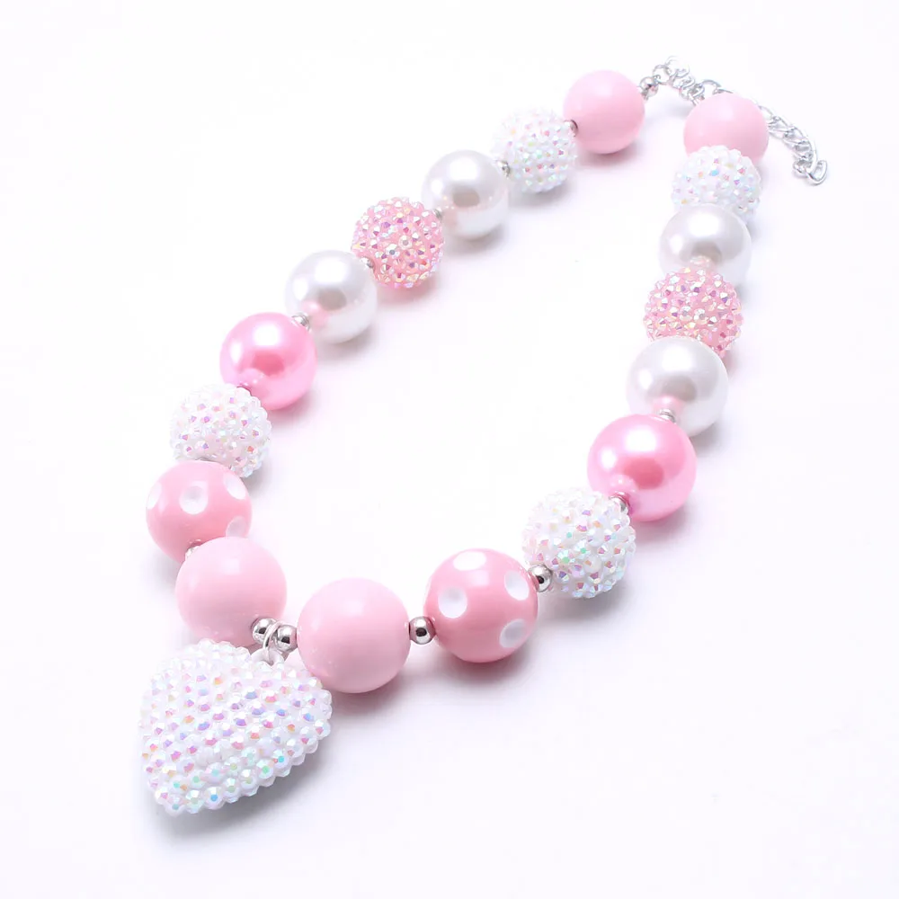 MHS. SUN, 2 шт., подвеска в виде сердца, детское короткое ожерелье для детей, розовое+ белое, для девочек, детское ожерелье из бусин с бусинами, детские ювелирные изделия