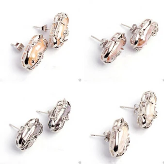 

ry00836 Genuine Natural Biwa White Pink Black Purple Akoya Freshwater Pearl Stud Earring 4 pair A0422