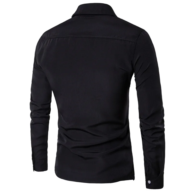 TANGNEST Мужская блузка с заплаткой с длинным рукавом однобортные рубашки однотонные черные белые топы для мужчин Размер XXL рубашки MCL2114