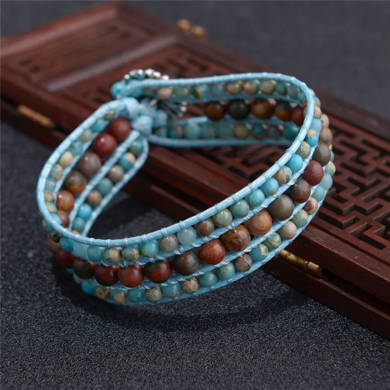 

Handmade Woven Bracelets Natural Stones Leather Wrap Bracelets Wholesale Bohemia Cuff Bracelet Jewelry Dropshipping