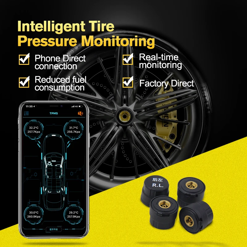 

Nulaxy Bluetooth Low Energy TPMS Car Tire Pressure Monitor System 4 External Sensors Deliver Air Leakage Signal Temperature