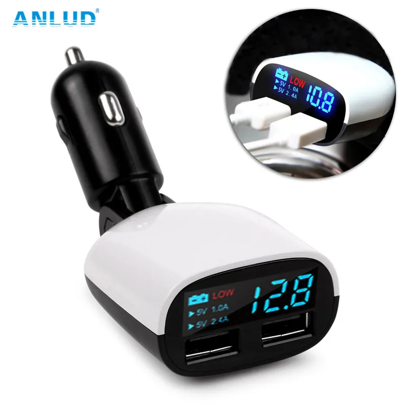 ANLUD Universal Dual USB Car Charger LED Screen for iPone