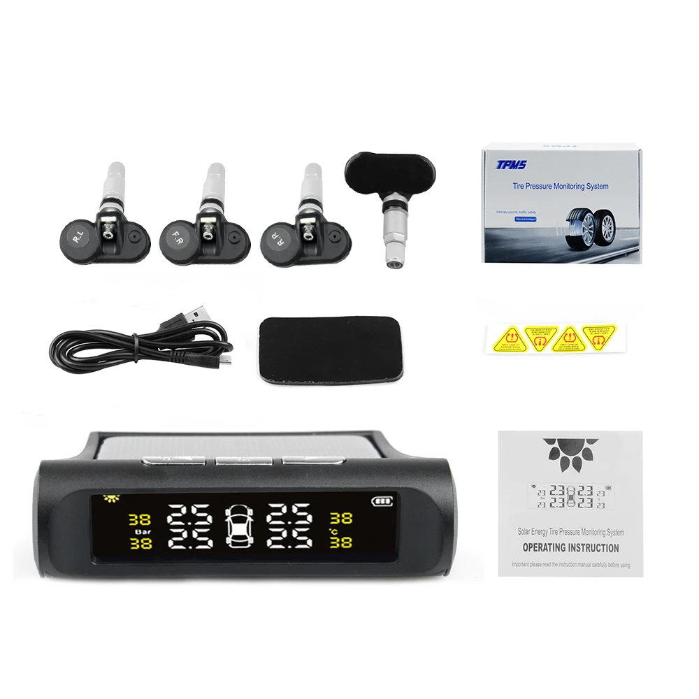 PromotionCar TPMS система контроля давления в шинах Солнечная зарядка HD цифровой ЖК-дисплей Автоматическая сигнализация Беспроводная с 4 датчиком