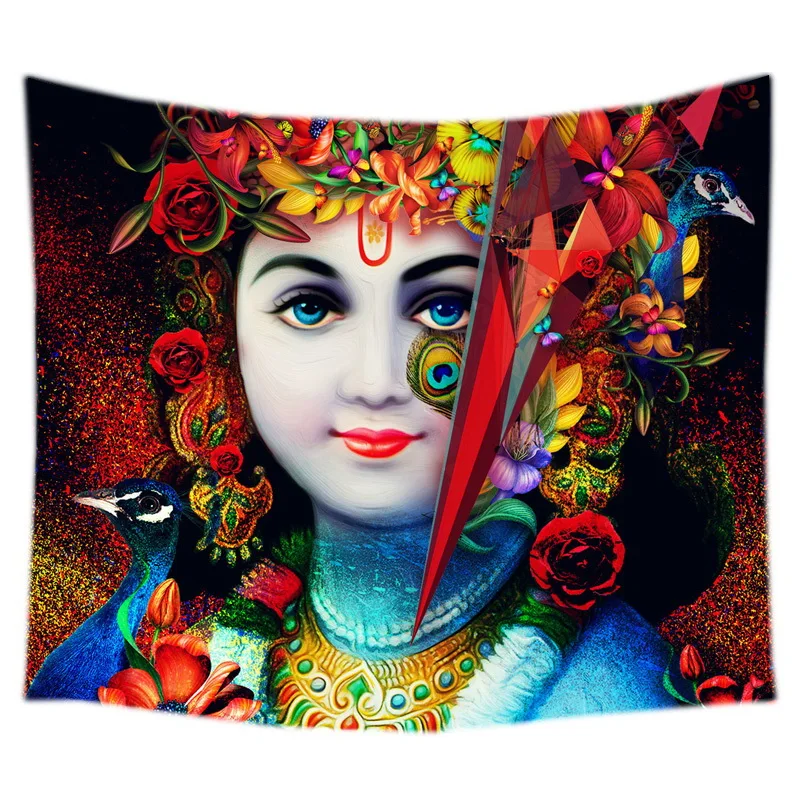 Hinduism Lord Krishna Wall Hanging Tapestry Bed Manta Yoga Mat Beach