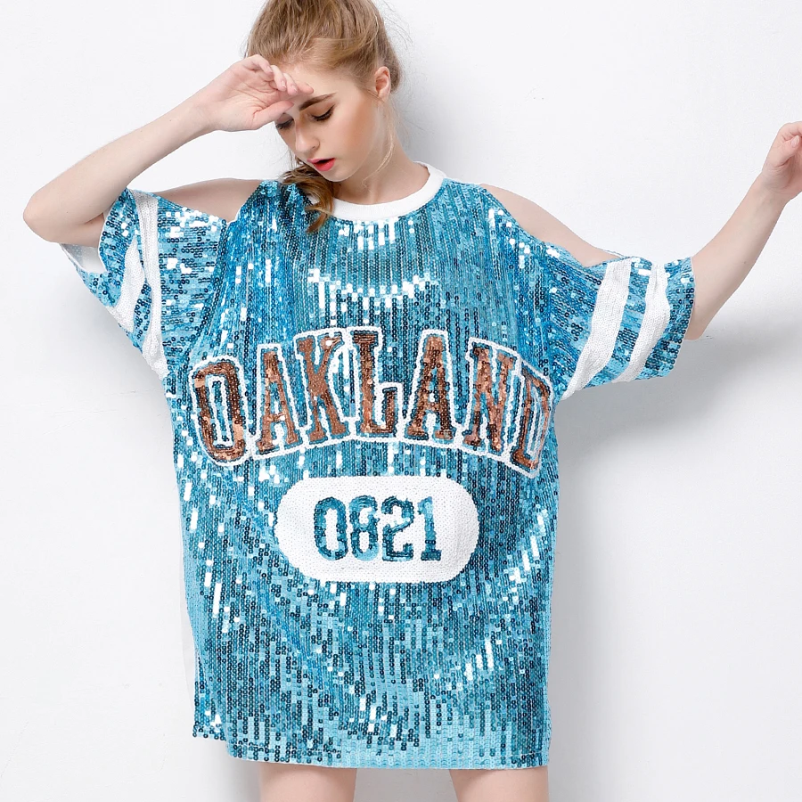 

Street Trend Fashion 0821 Short Sleeve T shirt Loose Teenage Girls Sequin T-shirt