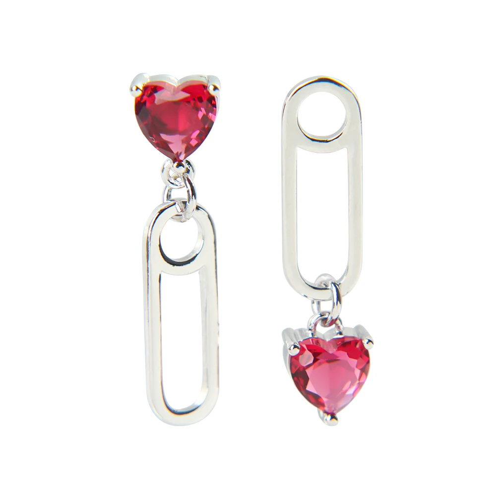 

1 Pair Woman Elegant Red Crystal Heart Shape Geometric Alloy Paper Clip Pin Shape Pendant Dangle Earring Creative Design Jewelry
