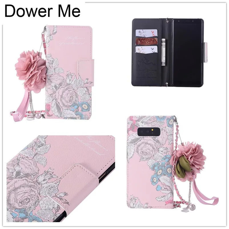 Dower Me Retro Rose Cloth Flower Flip Wallet Handbag Leather Chain Case Cover For Samsung font